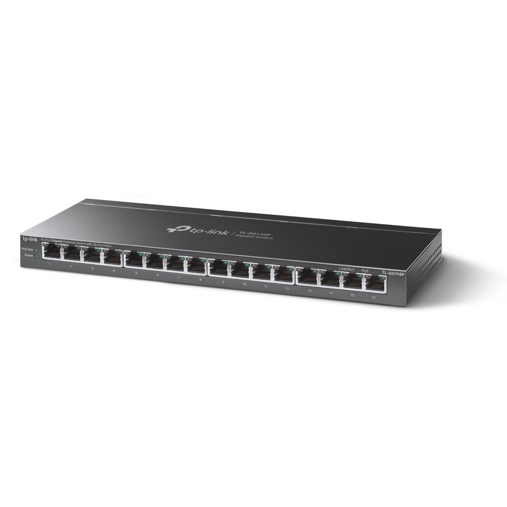 Фото Коммутатор настольный TP-Link TL-SG116P с 16 гигабитными портами PoE+