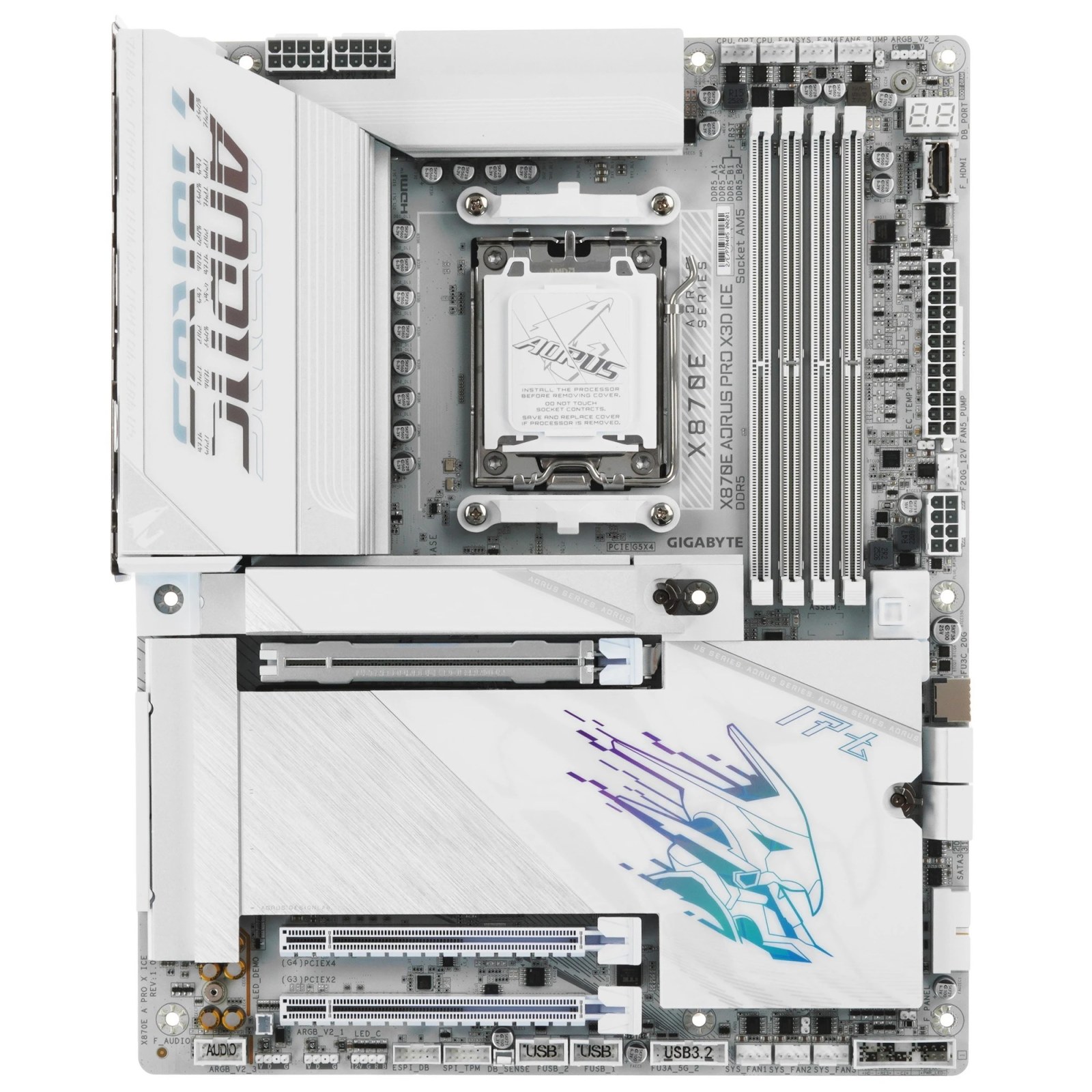 Фото Материнская плата Gigabyte X870E AORUS PRO X3D ICE Socket AM5 AMD X870E 4xDDR5 ATX AC`97 8ch(7.1) 5Gigabit RAID+HDMI