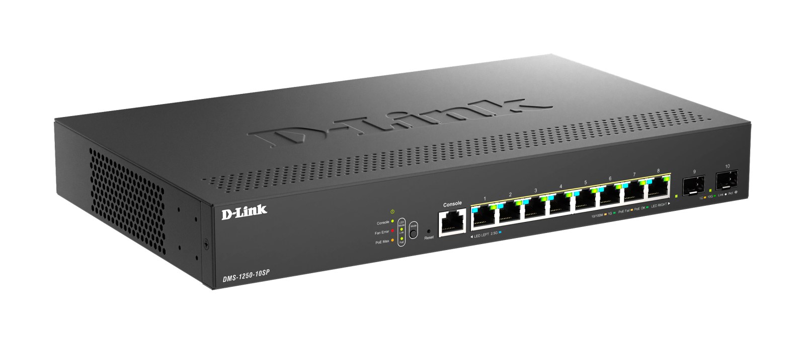 Фото Коммутатор управляемый L2 PoE-коммутатор, 8x2.5GBase-T PoE, 2x10GBase-X SFP+, PoE-бюджет 240 Вт, защита от статического электричества до 6 кВ, CLI, консольный порт RJ-45 у