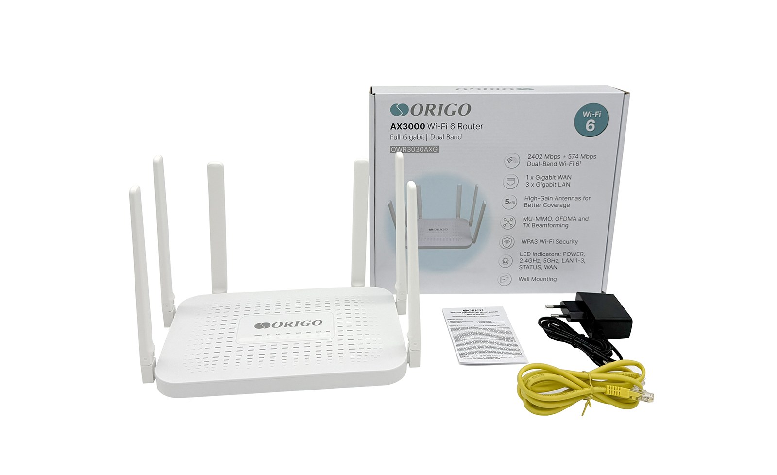 Фото Роутер беспроводной Origo OWR3030AXG (OWR3030AXG/A3A) 10/100/1000BASE-T белый