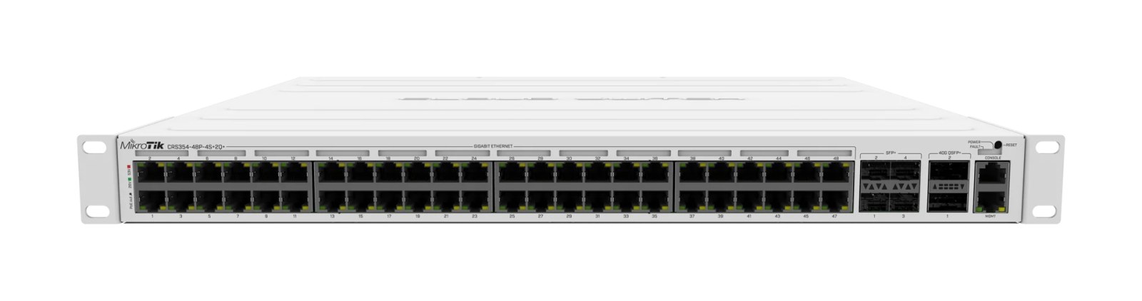 Фото Коммутатор MikroTik CRS354-48P-4S+2Q+RM, 48×1 Гбит/с PoE + 4×10 Гбит/с SFP+ + 2×40 Гбит/с QSFP+, управляемый