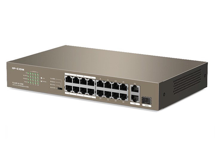 Фото Коммутатор IP-COM F1118P-16-150W, 16×100 Мбит/с PoE + 1×1 Гбит/с + 1×1 Гбит/с Комбо (RJ45/SFP), неуправляемый