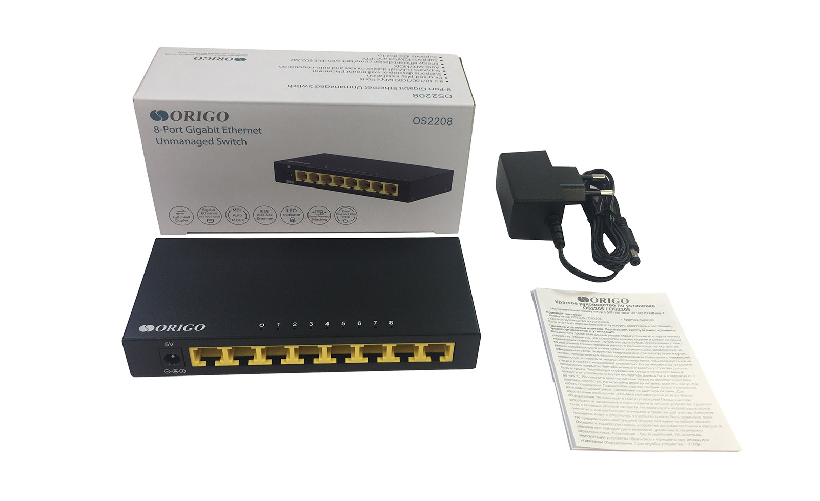 Фото Коммутатор неуправляемый ORIGO Unmanaged Switch, 8x1000Base-T, metal case