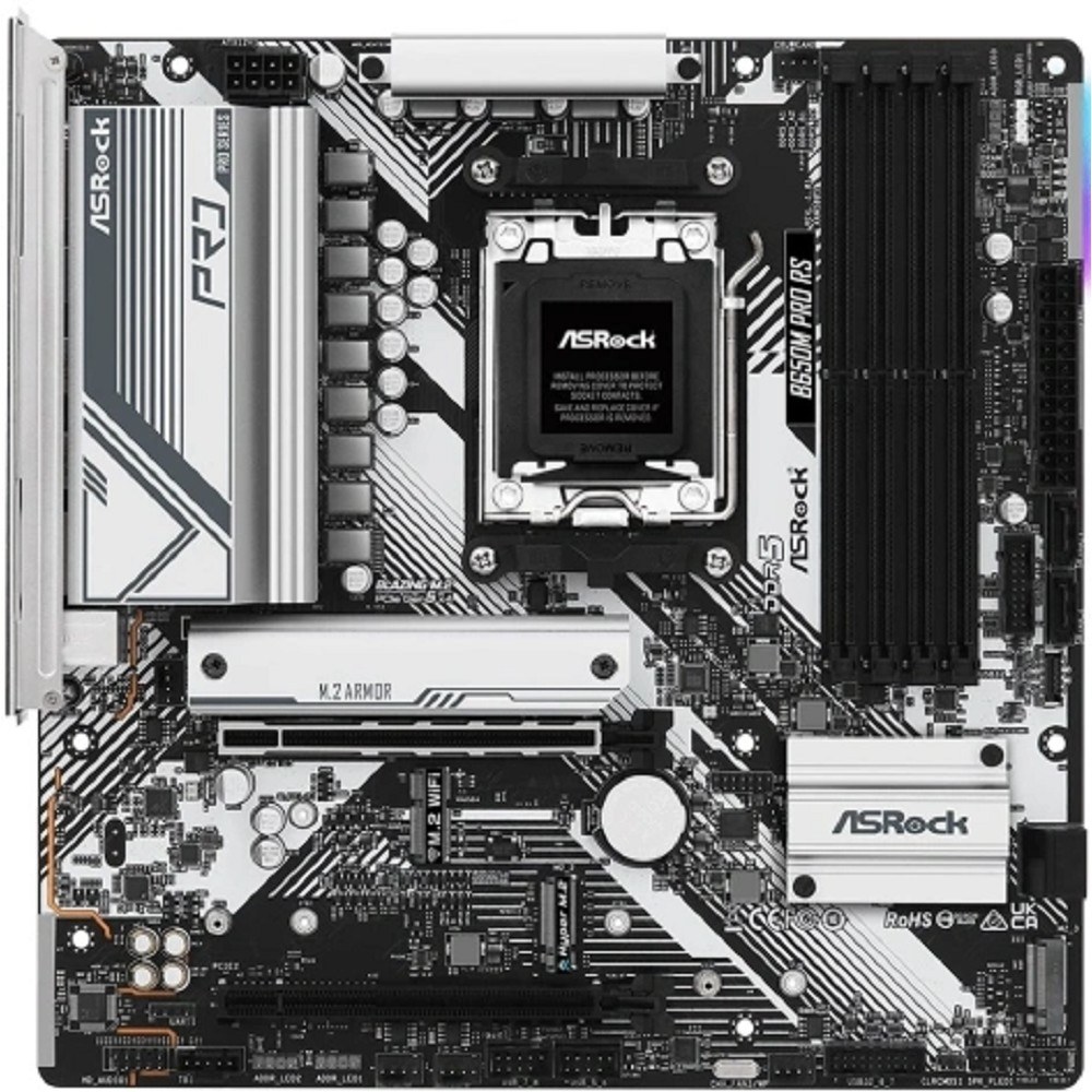 Фото Материнская плата ASRock B650M PRO RS, AM5, AMD B650, 4xDDR5, 4xSATA, 3xM.2, 1xPCIe 4.0 x16, 1xPCIe 3.0 x4, 1xDP, 1xHDMI, 1x2.5Gb LAN, 1xUSB-C 10Gbps, 1xUSB-A 10Gbps, 2xUSB-A 5Gbps, 4xUSB-A 2.0, 3x3.5 мм, 7.1, mATX