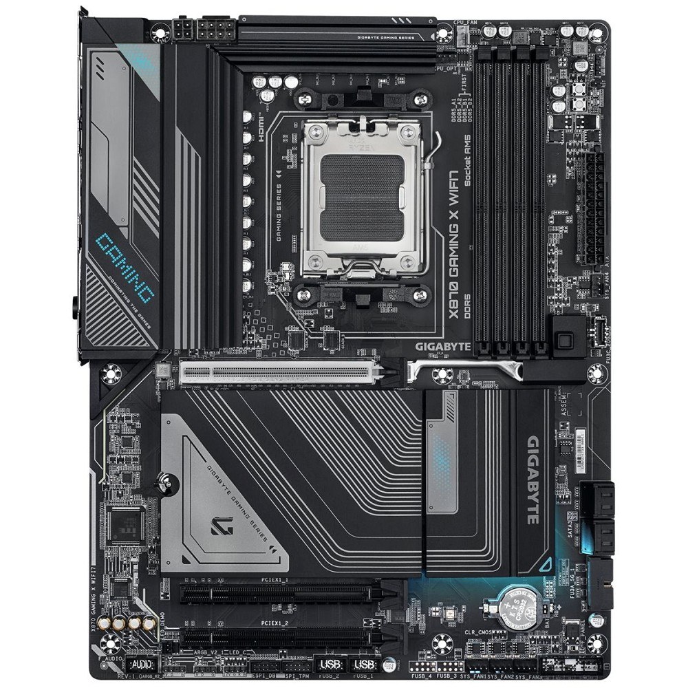 Фото Материнская плата Gigabyte X870 GAMING X WIFI7, AM5, AMD X870, 4xDDR5, 4xSATA, 3xM.2, 1xPCI-E 5.0 x16, 2xPCI-E 3.0 x1, 1xHDMI, 1xUSB-C (DP), 1x 2.5Gb LAN, 4xUSB-A 2.0, 3xUSB-A 3.2 Gen 1, 1xUSB-A 3.2 Gen 2, 2xUSB-C 3.2 Gen 2 (USB4), 3x3.5 мм, 7.1, ATX