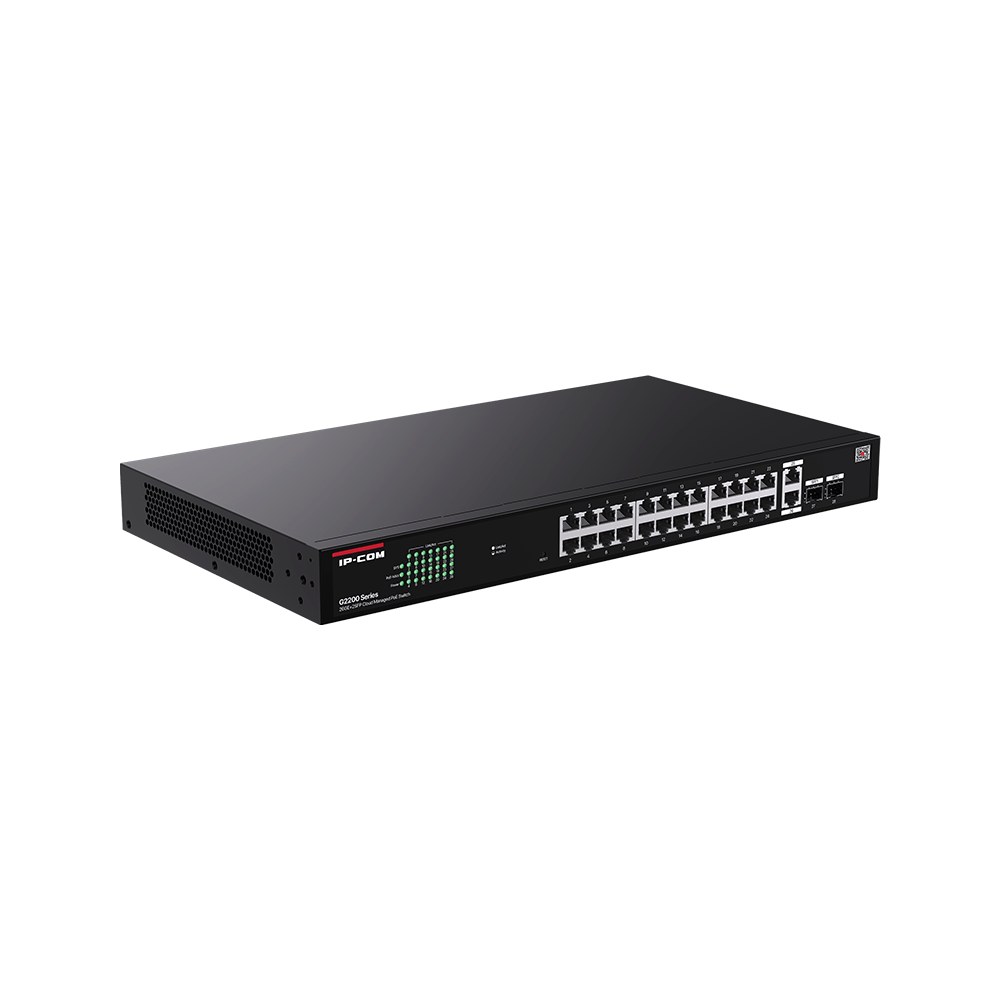Фото Коммутатор Web smart IP-COM G2228P-24-410W с 26 гигабитными портами и 2 SFP-портоми, PoE 24х30Вт (до 370Вт)
