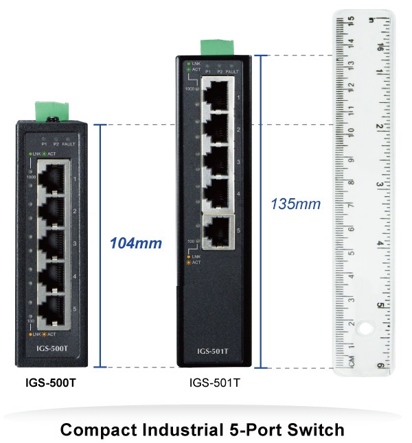 Фото Коммутатор индустриальный неуправляемый Planet IGS-500T IP30 Compact size 5-Port 10/100/1000T Gigabit Ethernet Switch (-40~75 degrees C)