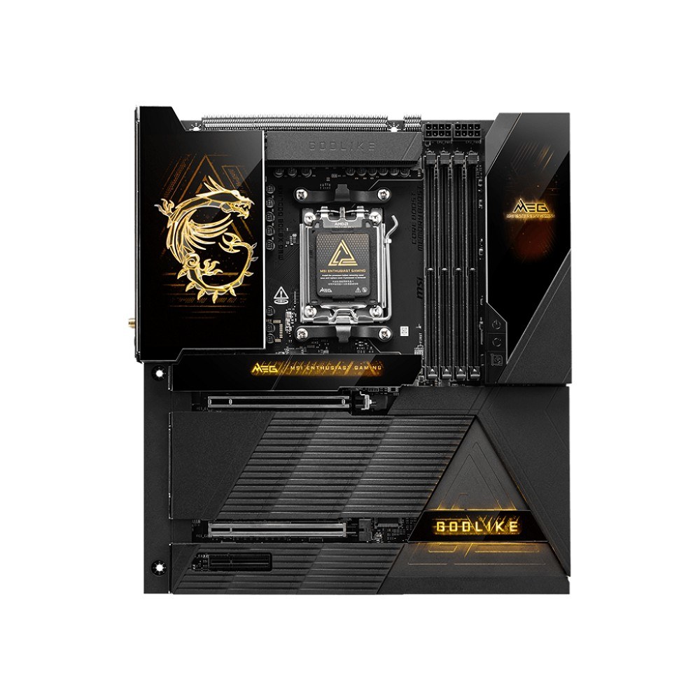 Фото Материнская плата MSI MEG X870E GODLIKE, AM5, AMD X870E, 4xDDR5, 4xSATA, 7xM.2, 2xPCIe 5.0 x16, 1xPCIe 4.0 x4, 2xUSB-C DP, 1x10G LAN, 1x5Gb LAN, Wi-Fi 7, Bluetooth 5.4, 2xUSB-C 40Gbps, 5xUSB-C 10Gbps, 1xUSB-C 20Gbps, 8xUSB-A 10Gbps, 4xUSB-A 5Gbps, 4xUSB-A
