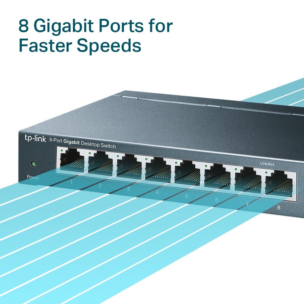 Фото Коммутатор TP-Link SMB TL-SG108 8-port Desktop Gigabit Switch, 8 10/100/1000M RJ45 ports,metal case