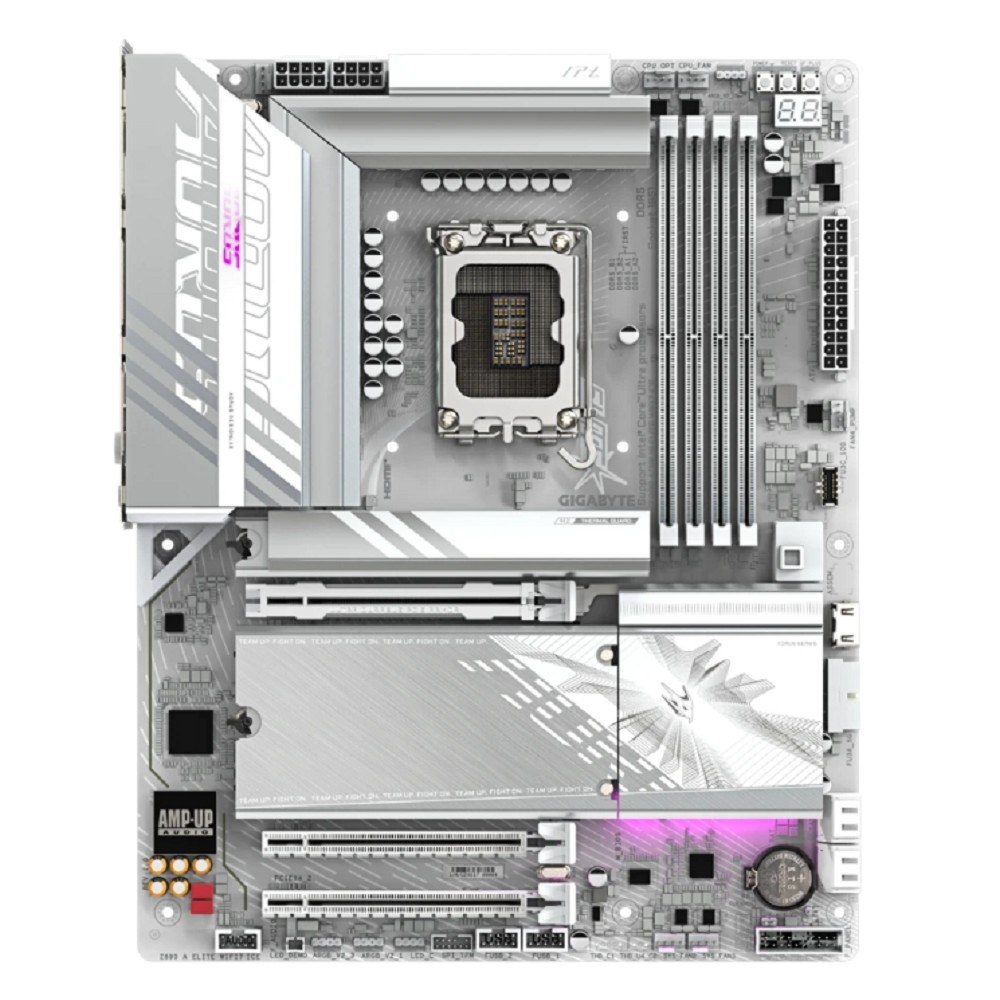 Фото Материнская плата Gigabyte Z890 AORUS ELITE, LGA 1851, Intel Z890, 4xDDR5, 4xSATA, 4xM.2, 1xPCI-E 5.0 x16, 2xPCI-E 4.0 x4, 1xDP, 1xUSB-C (видео), 1x 2.5Gb LAN, 4xUSB-A 2.0, 3xUSB-A 3.2 Gen 1, 2xUSB-A 3.2 Gen 2, 1xThunderbolt 4, 2x3.5 мм, TOSLINK (S/PDIF),