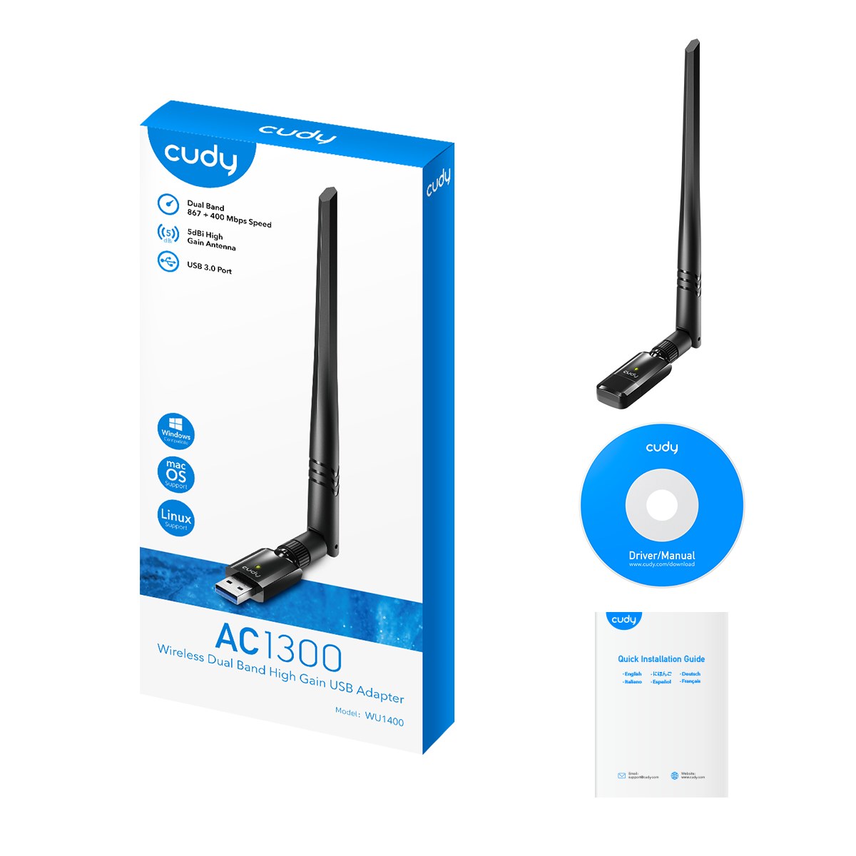 Фото Сетевой адаптер Wi-Fi Cudy WU1400 AC1300 USB 3.0 (ант.внеш.несъем.) 1ант.