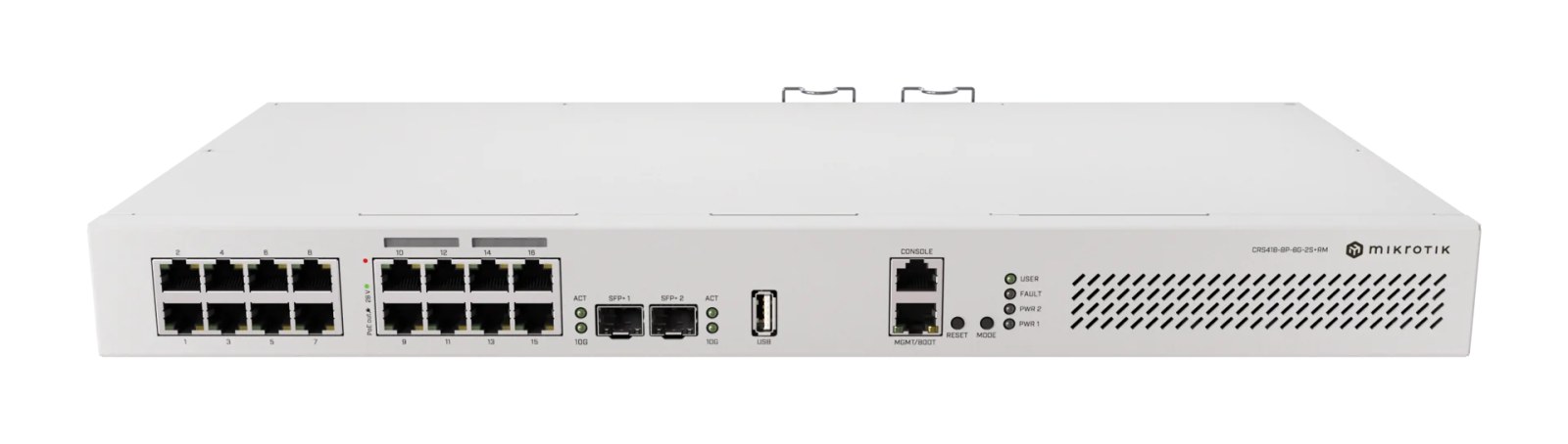 Фото Коммутатор MikroTik CRS418-8P-8G-2S+RM, 17×1 Гбит/с (8×PoE) + 2×10 Гбит/с SFP+, управляемый