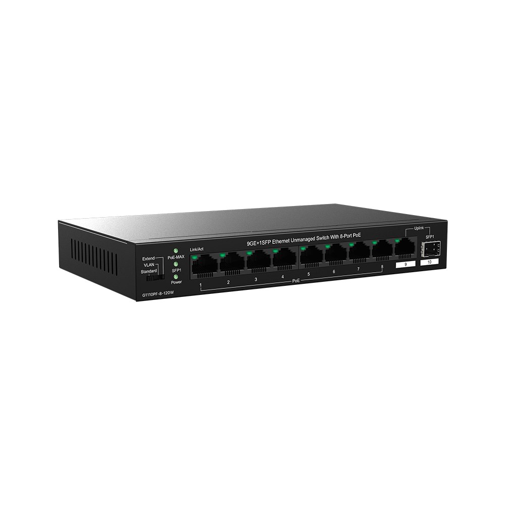 Фото Коммутатор IP-COM G1110PF-8-120W, 9×1 Гбит/с + 1×1 Гбит/с SFP, неуправляемый