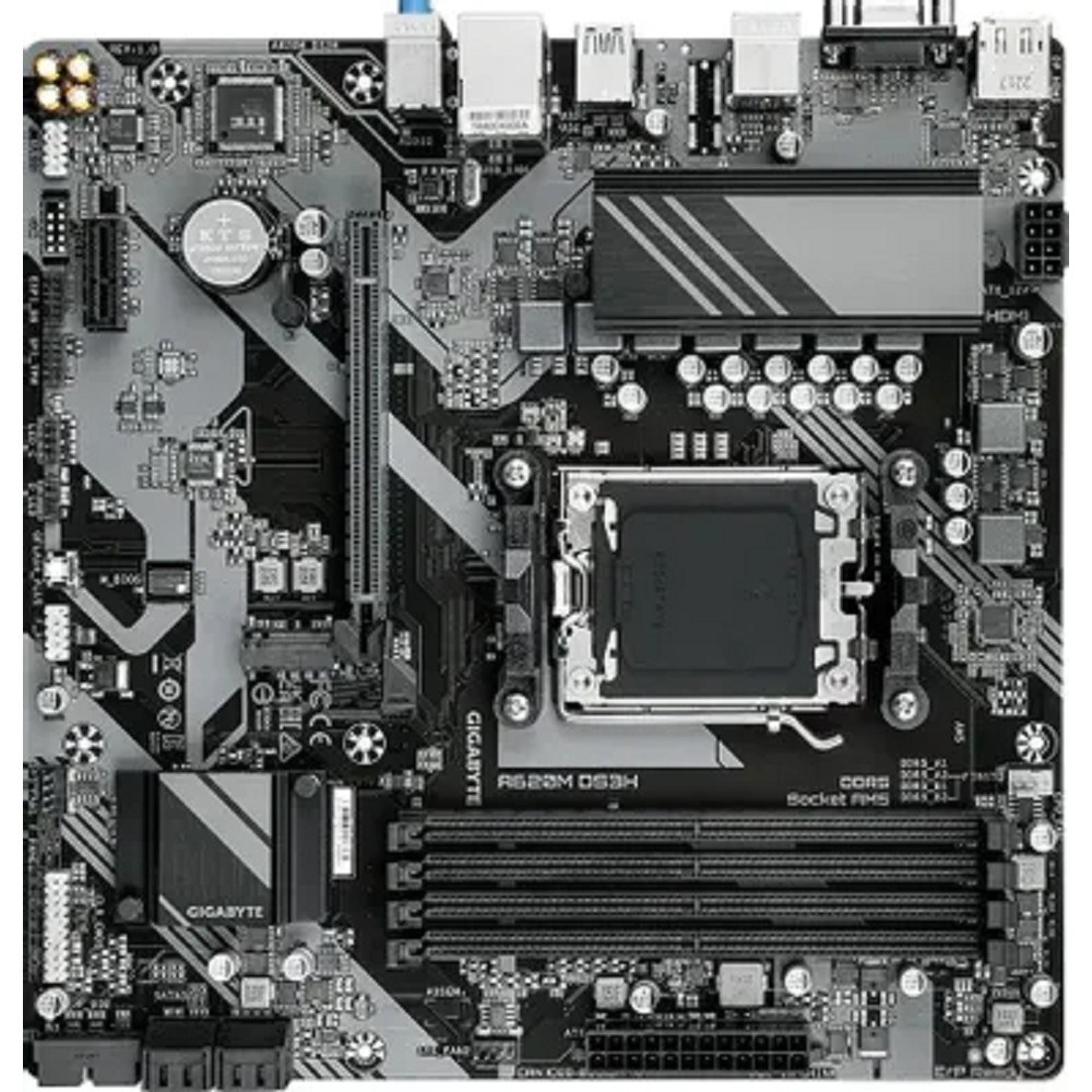 Фото Материнская плата Gigabyte A620M DS3H, mATX, AM5, AMD A620, 4xDDR5, 4xSATA, 1xM.2, 1xPCI-E 4.0 x16, 1xPCI-E x1, 1xHDMI, 1xDP, 1xVGA, 1x 1Gb LAN, 1xUSB 3.2 Gen 1, 4xUSB 2.0, 3x3.5мм, 7.1, ATX