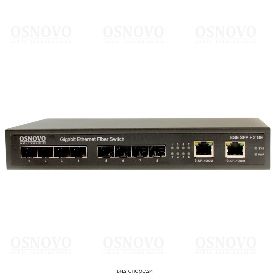 Фото Коммутатор гигабитный Osnovo SW-7028, 8 *SFP 1000Base-FX, 2 x10/100/1000Base-T