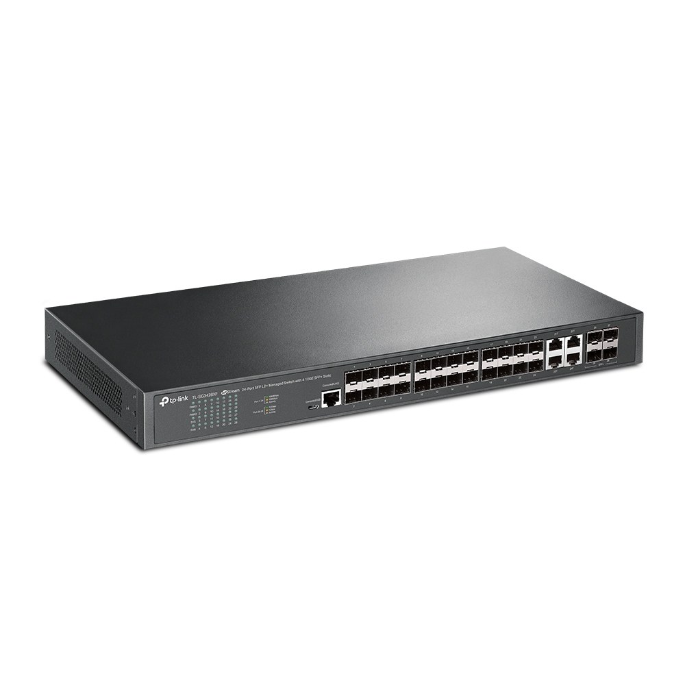 Фото Коммутатор TP-Link JetStream 24-портовый управляемый SFP уровня 2+, 20 гигабитных SFP-портов и 4 гигабитных комбинированных порта SFP/RJ45