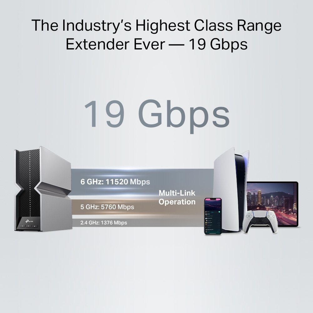 Фото Повторитель беспроводного сигнала TP-Link RE800BE BE19000 Wi-Fi черный