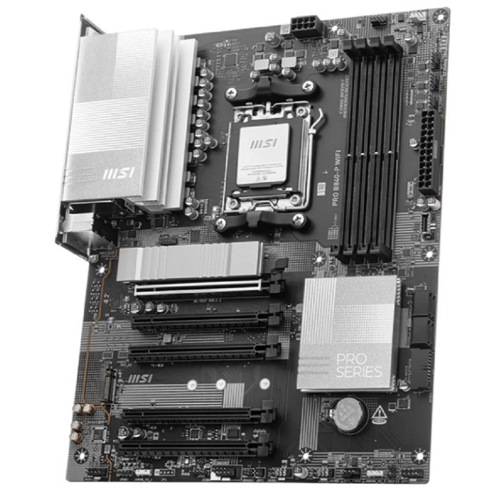Фото Материнская плата MSI PRO B840-P WIFI, Socket AM5, AMD B840, 4xDDR5, 4xSATA, 2xM.2, 1xPCI-E 4.0 x16, 1xPCI-E 3.0 x4, 3xPCI-E 3.0 x1, 1xHDMI, 1x 2.5Gb LAN, 4xUSB-A 2.0, 2xUSB-A 5Gbps, 1xUSB-C 5Gbps, 1xUSB-A 10Gbps, 1xUSB-C 10Gbps, 3x3.5 мм, 7.1, ATX