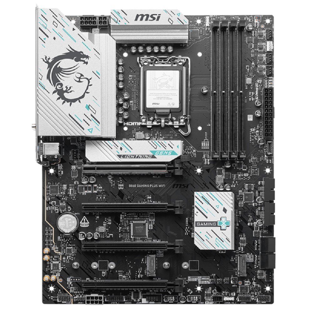 Фото Материнская плата MSI B860M GAMING PLUS WIFI, LGA 1851, Intel B860, 4xDDR5, 4xSATA, 3xM.2, 1xPCIe 4.0 x4, 1xPCIe 5.0 x16, 1xDP, 1xHDMI, 1xUSB-C, 1x 5Gb LAN, 3xUSB-A 2.0, 2xUSB-A 3.2 Gen 1, 1xUSB 3.2 Gen 2, 7.1, 3x3.5 мм, mATX
