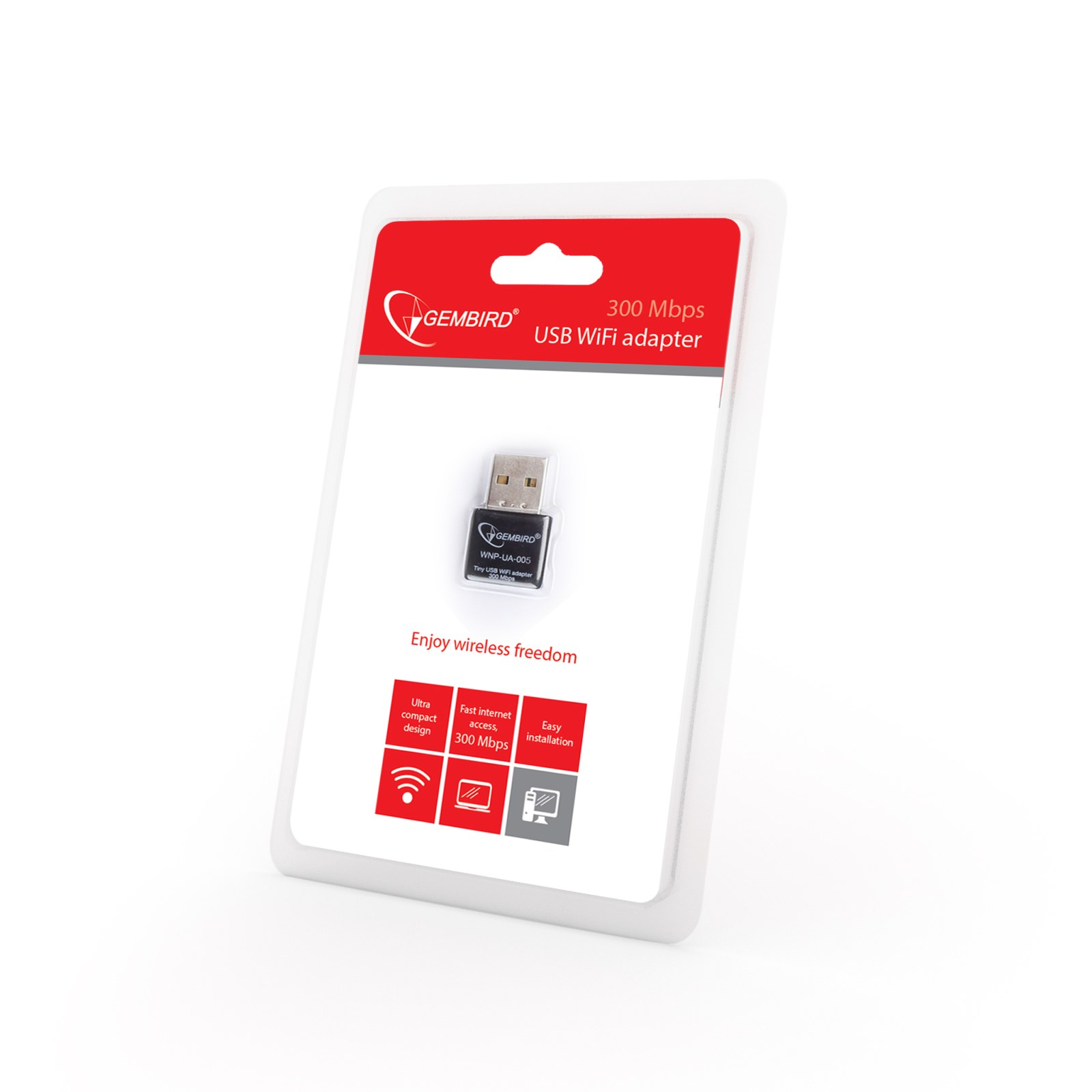 Фото Сетевой адаптер Wi-Fi Gembird WNP-UA-005 300Мбит, USB, 802.11b/g/n