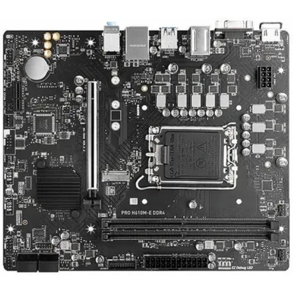 Фото Материнская плата MSI PRO H610M-E, LGA 1700, Intel H610, 2xDDR5, 4xSATA, 1xM.2, 1xPCIe 4.0 x16, 1xPCIe 4.0 x1, 1xHDMI, 1xVGA, 1xRJ45 1Gb, 2xUSB-A 3.2 Gen 1, 4xUSB-A 2.0, 3x3.5мм, 7.1, mATX