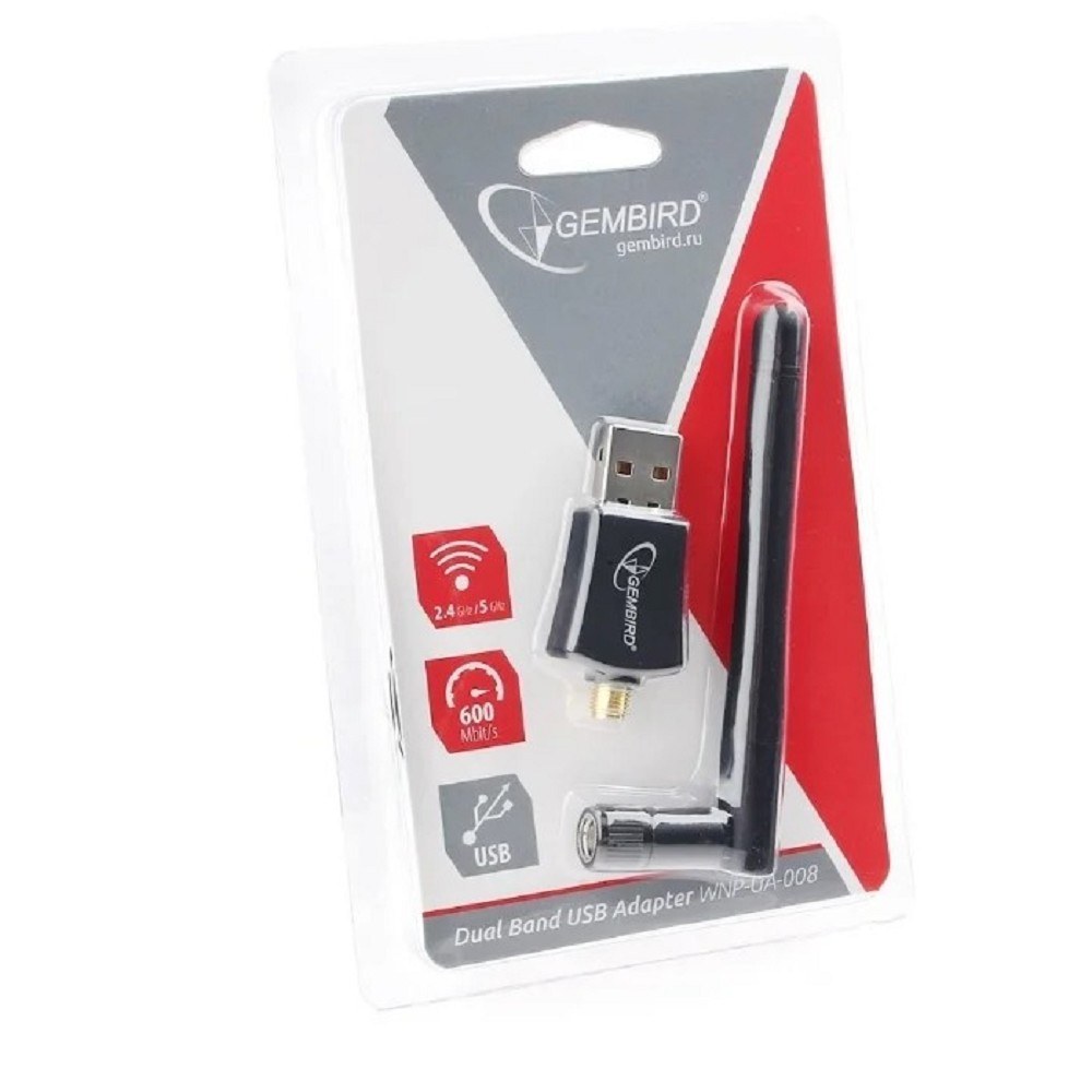 Фото Сетевой двухдиапазонный Wi-Fi USB-адаптер Gembird 600 Мбит, USB, 802.11b/g/n/ac/а