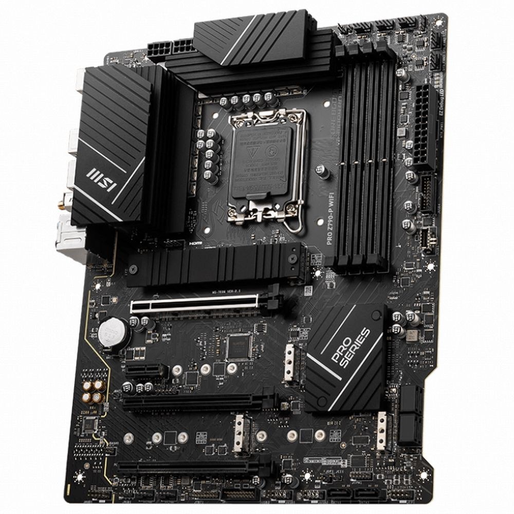 Фото Материнская плата MSI PRO Z790-P WIFI, LGA 1700, Intel Z790, 4xDDR5, 6xSATA, 4xM.2, 1xPCIe 5.0 x16, 1xPCIe 4.0 x16, 1xPCIe 3.0 x16, 1xPCIe x1, 1xHDMI, 1xDP, 1x2.5Gb LAN, 4xUSB-A 2.0, 2xUSB-A 3.2 Gen 1, 1xUSB-A 3.2 Gen 2, 1xUSB-C 3.2 Gen 2x2, 6x3.5мм, 7.1,