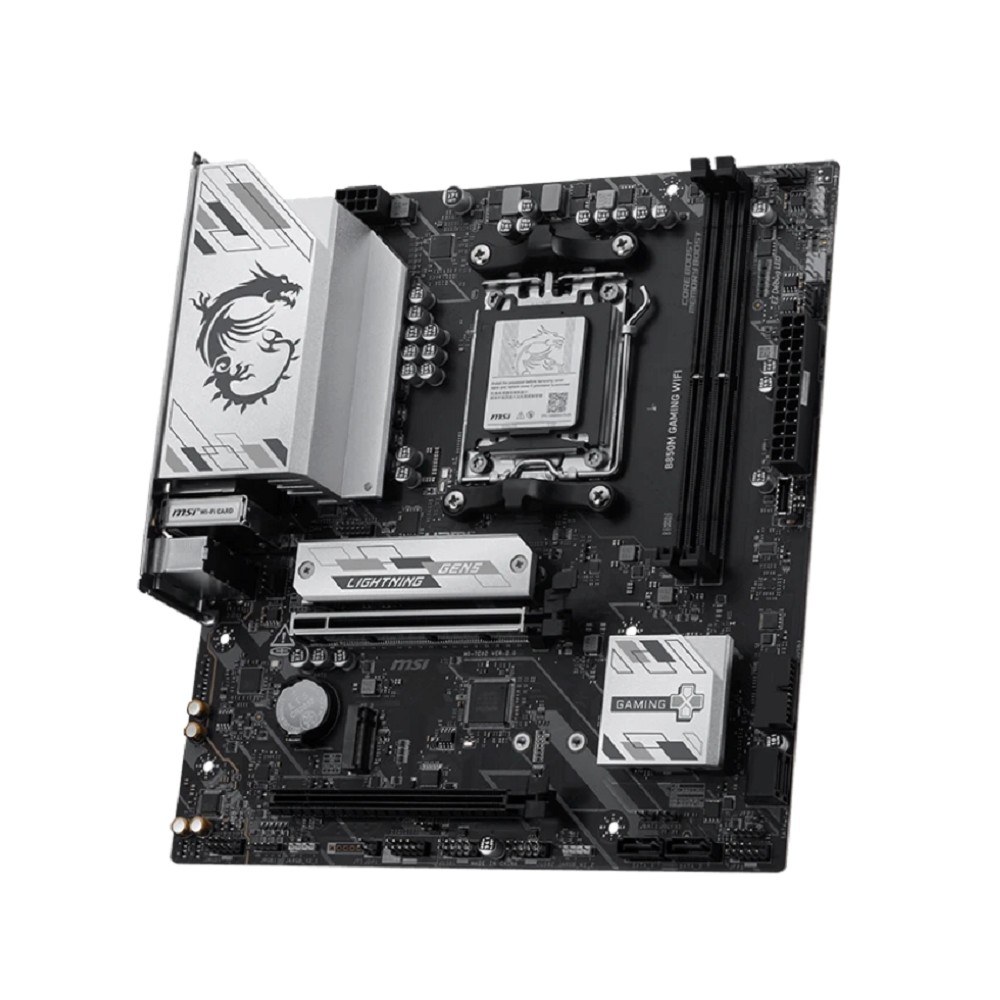 Фото Материнская плата MSI B850M GAMING WIFI, AM5, AMD B850, 2xDDR5, 4xSATA, 2xM.2, 1xPCIe 5.0 x16, 1xPCIe 4.0 x16, 1xDP, 1xHDMI, 1x2.5Gb LAN, Wi-Fi 7, Bluetooth 5.4, 1xUSB-C 10Gbps, 3xUSB-A 5Gbps, 2xUSB-A 2.0, 2x3.5 мм, 7.1, mATX