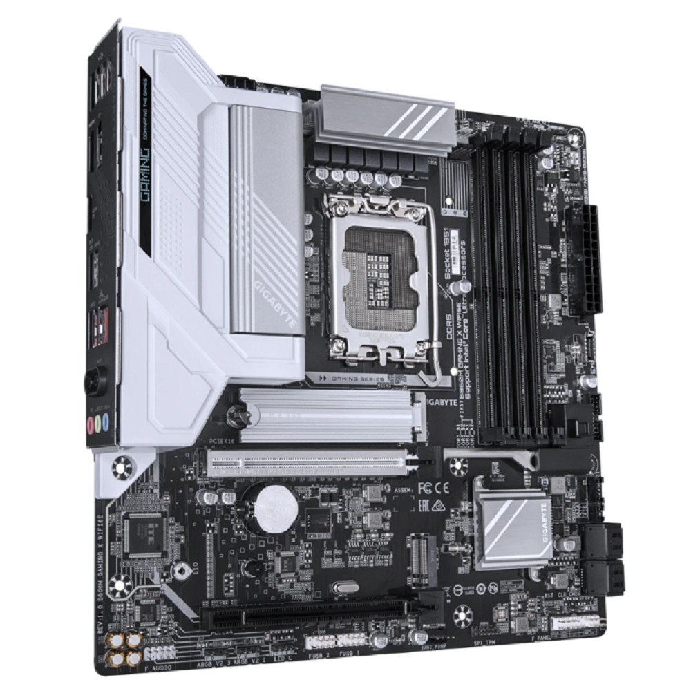 Фото Материнская плата Gigabyte B860M GAMING X WIFI6E, LGA 1851, Intel B860, 4xDDR5, 4xSATA, 3xM.2, 1xPCIe 5.0 x16, 2xPCIe 4.0 x16, 1xHDMI, 1xDP, 1x 2.5Gb LAN, 4xUSB-A 2.0, 2xUSB-A 3.2 Gen 1, 1xUSB-C 3.2 Gen 2, 7.1, 3x3.5 мм, 3xARGb, 4xRGb, mATX