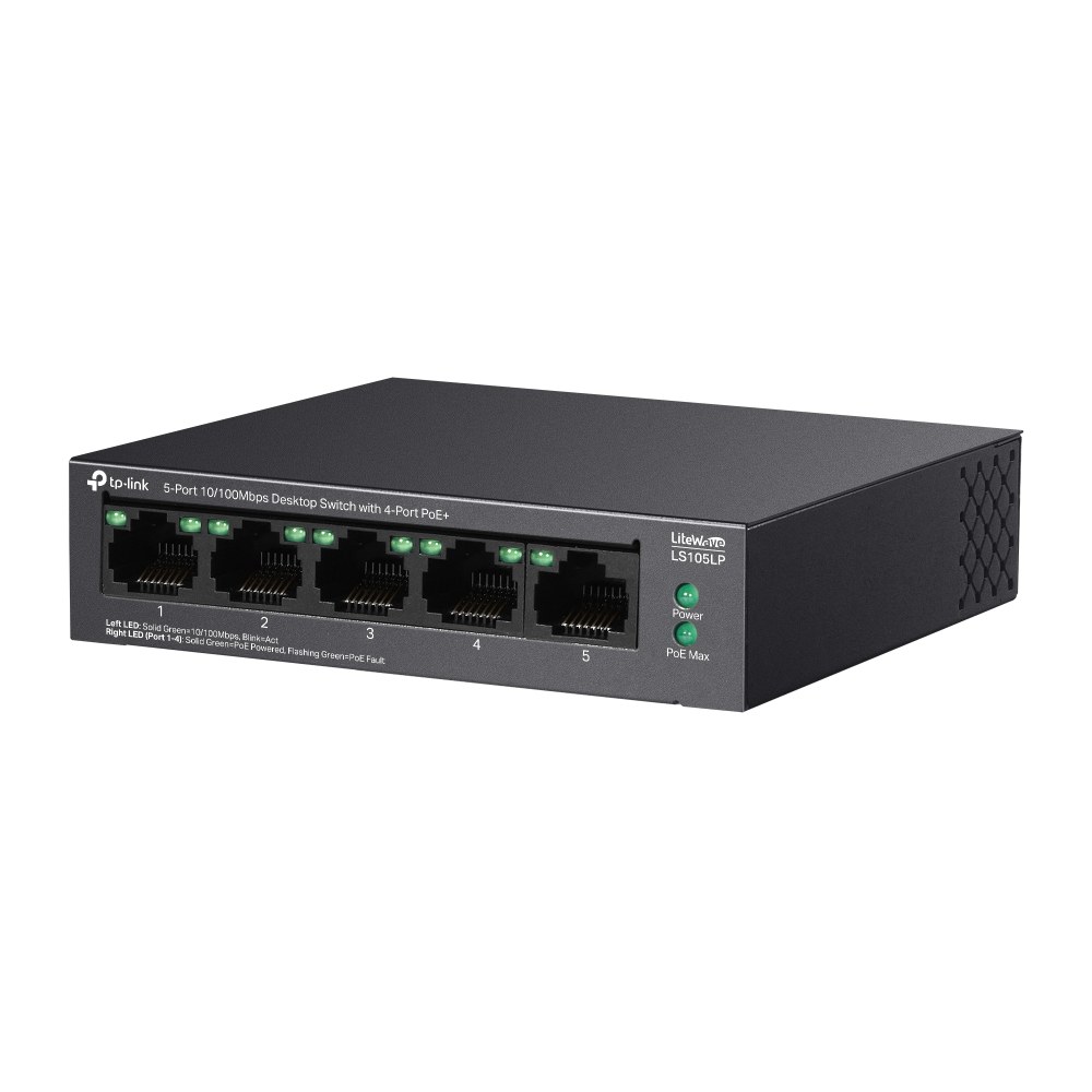 Фото Коммутатор настольный TP-Link LS105LP с 5 портами 10/100 Мбит/с (4 порта PoE)
