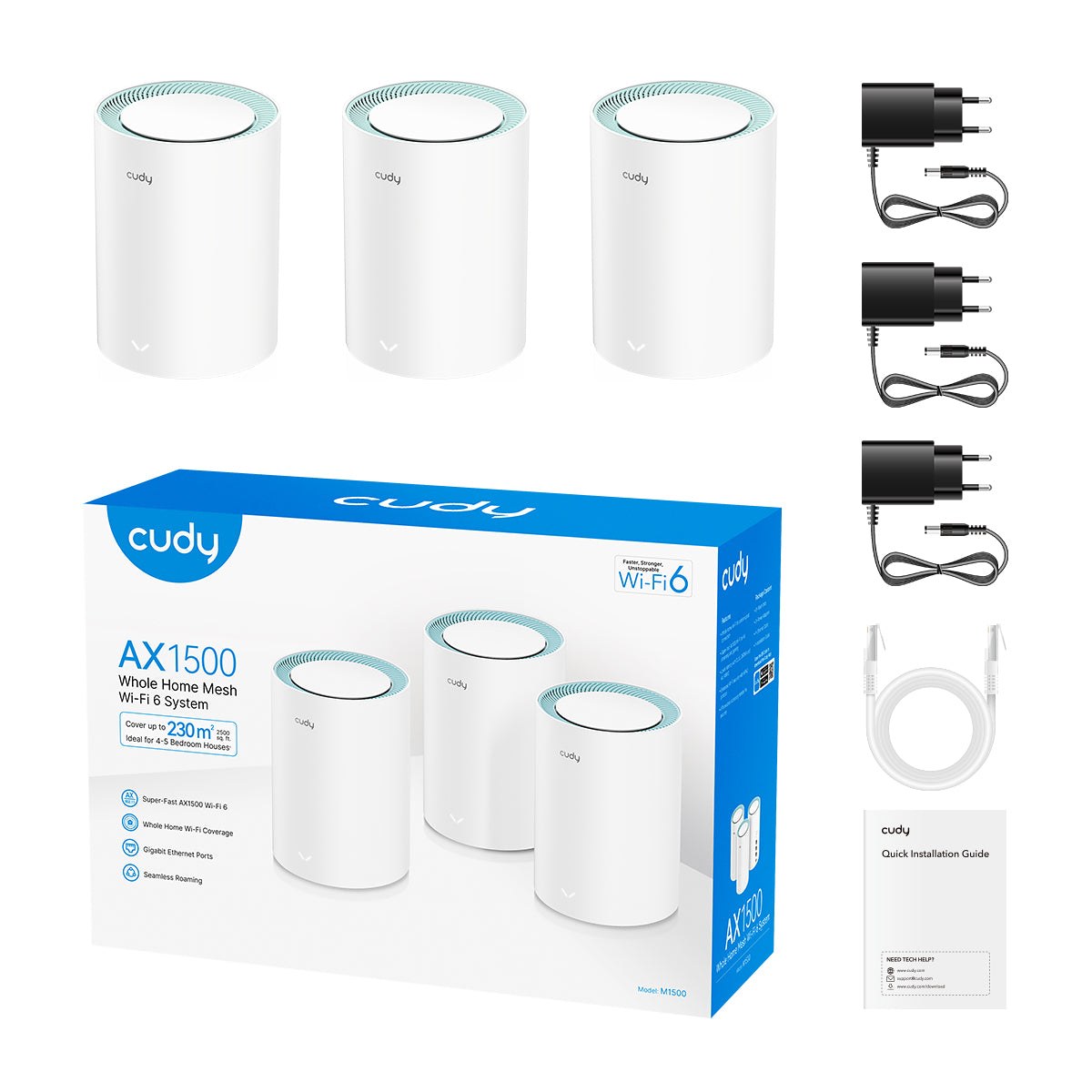 Фото Бесшовный Mesh роутер Cudy M1500 (M1500(1-PACK)) AX1500 10/100/1000BASE-TX