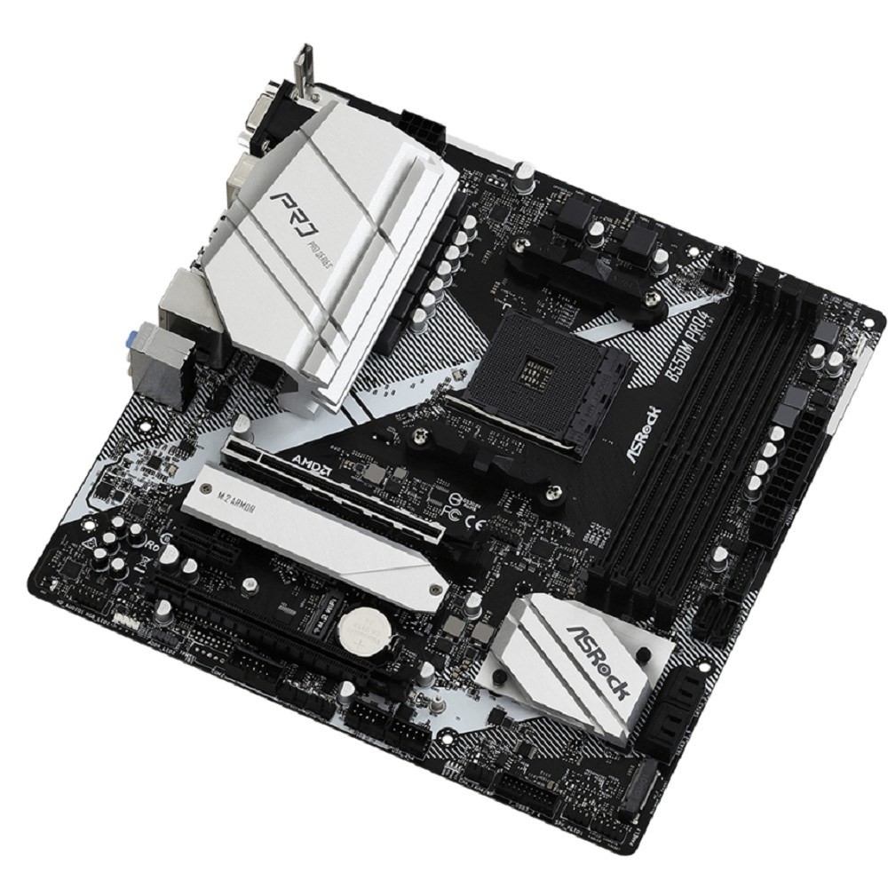 Фото Материнская плата ASRock B550M Pro4, AM4, AMD B550, 4xDDR4, 6xSATA, 2xM.2, 1xPCI-E 3.0 x16, 1xPCI-E 4.0 x16, 1xDisplayPort, 1xHDMI, 1xVGA, 1x 1Gb LAN, 3x3.5 мм, 7.1, Micro-ATX