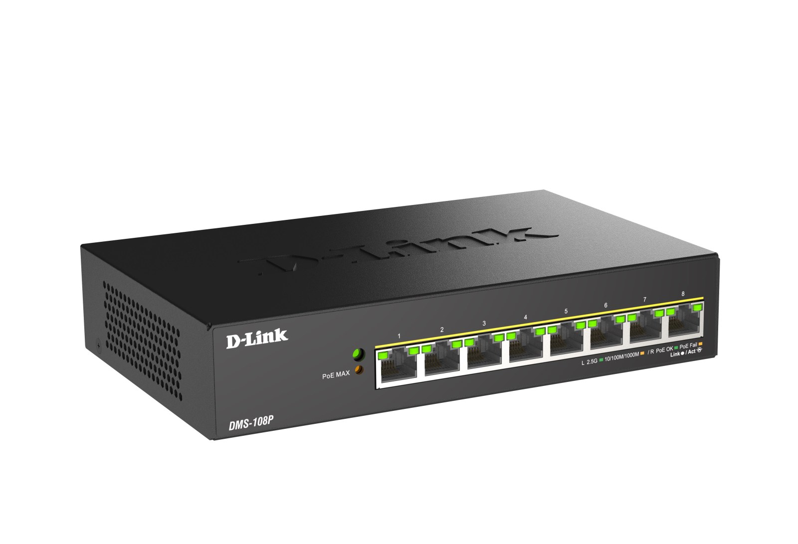 Фото Коммутатор D-Link DMS-108P/A1A, 8×2.5 Гбит/с, неуправляемый