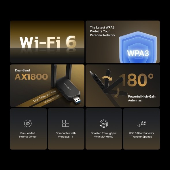 Фото Адаптер Выскокго усиления Wi-Fi USB Mercusys MA72XH