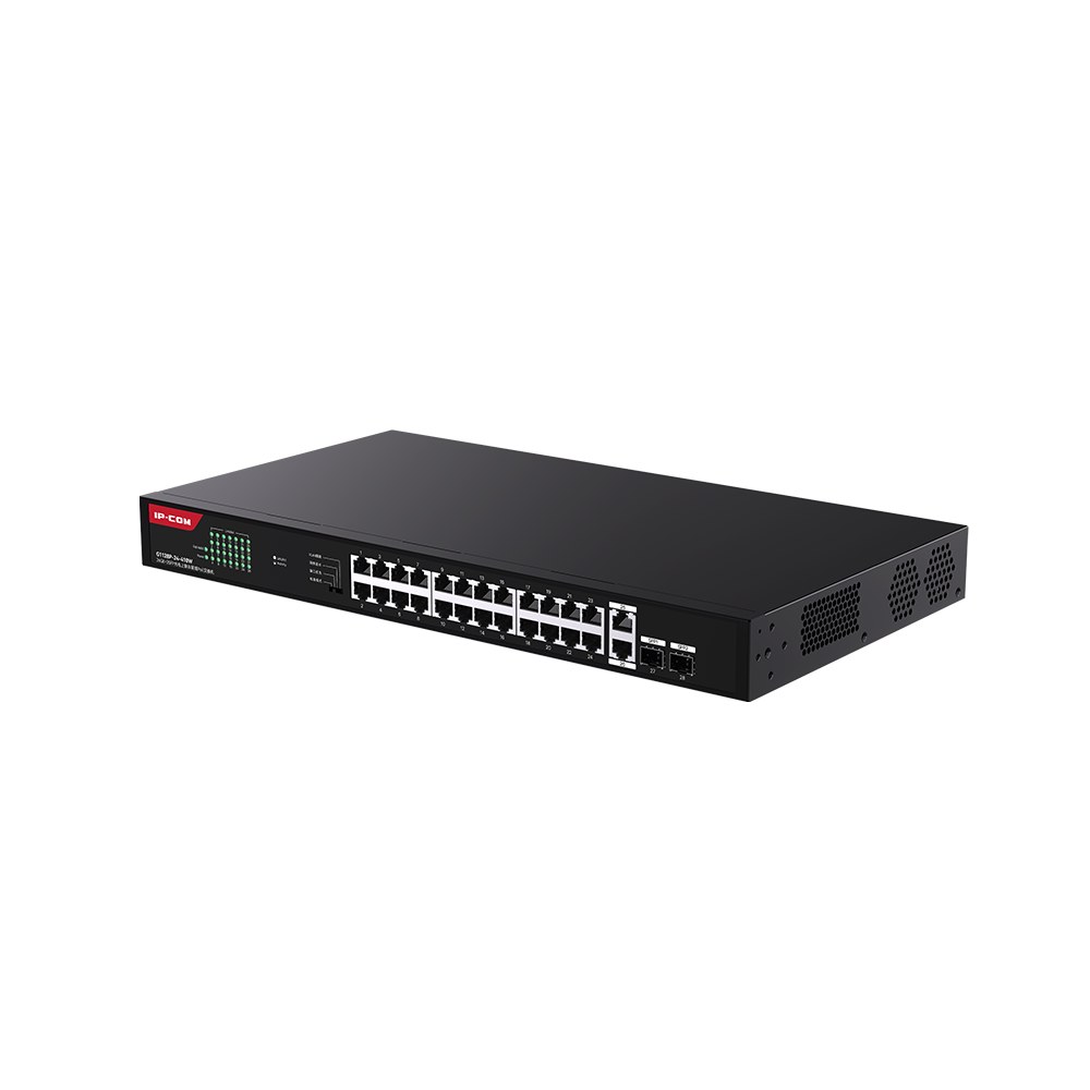 Фото Коммутатор неуправляемый IP-COM G1128P-24-410W PoE, 28 портов, 26x1 Гбит/с, SFP 2x1 Гбит/с, PoE 24x30 Вт (до 370 Вт)