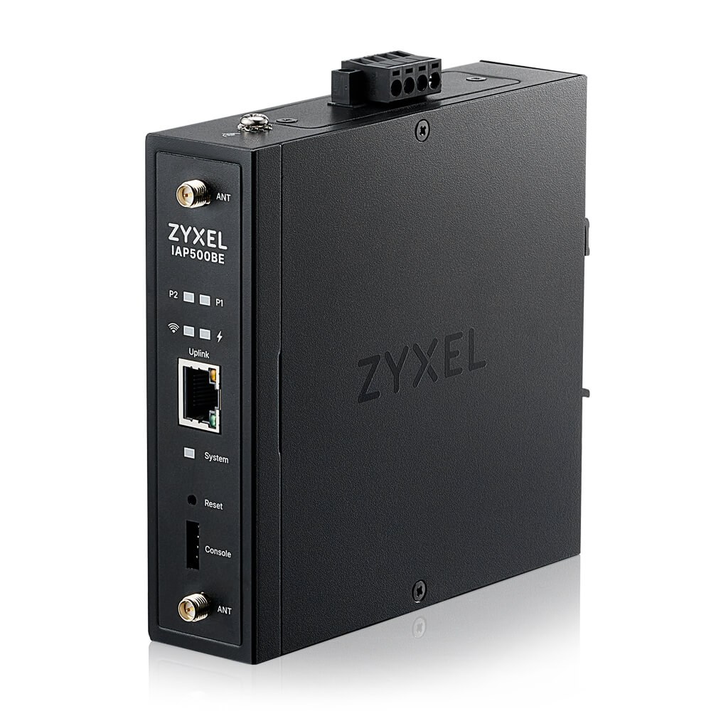 Фото Точка доступа промышленная ZYXEL Wi-Fi 7 Industrial Access Point Zyxel NebulaFlex Pro IAP500BE, 802.11be (BE5100), MU-MIMO 2x2+2x2, external antennas (included), 1xLAN 2.5GE, PoE or dual power DC-input, DIN rail/wall mount