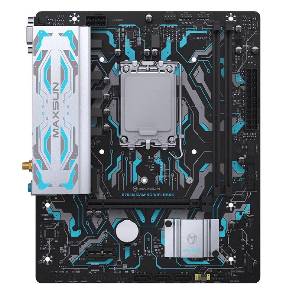 Фото Материнская плата Maxsun MS-B760M GAMING WIFI GANK V2, LGA 1700, Intel B760, 2xDDR5, 4xSATA, 1xM.2, 1xPCIe 4.0 x16, 1xPCIe 3.0 x4, 1xHDMI, 1xVGA, 1x1Gb LAN, 2xUSB 3.2 Gen 2, 4xUSB 2.0, Bluetooth, Wi-Fi 802.11ax, 7.1, Micro-ATX