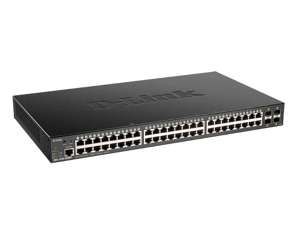 Фото Коммутатор D-Link DGS-1250-52XMP/RU/A1A 48x1Гбит/с 4SFP+ 370W управляемый