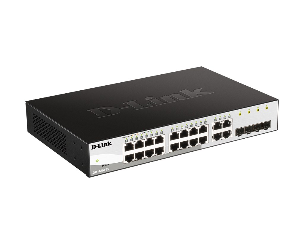 Фото Коммутатор D-Link DGS-1210-20/F1A, 16×1 Гбит/с + 4×1 Гбит/с SFP, настраиваемый