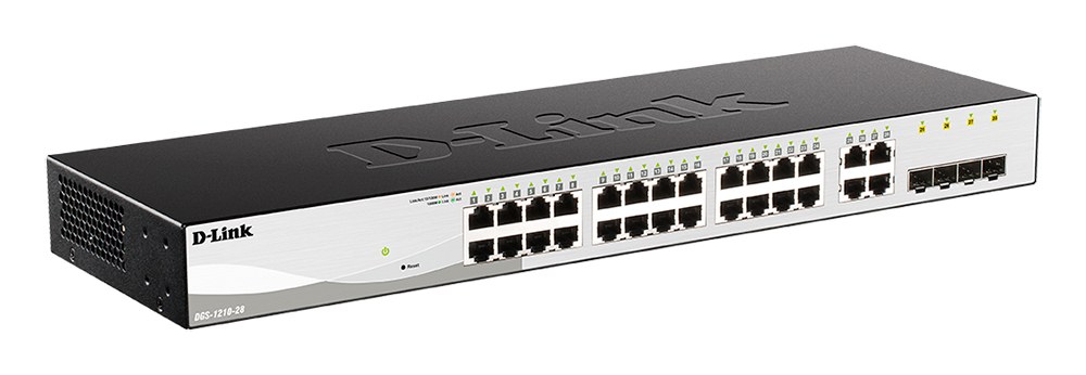 Фото Коммутатор управляемый L2 D-Link DGS-1210-28/FL2A с 24 портами 10/100/1000Base-T и 4 комбо-портами 100/1000Base-T/SFP