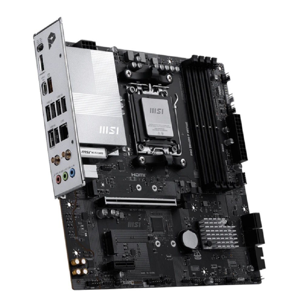 Фото Материнская плата MSI PRO B840M-P WIFI6E, AM5, AMD B840, 4xDDR5, 4xSATA, 2xM.2, 1xPCIe 4.0 x16, 1xPCIe 3.0 x1, 1xHDMI, 1x2.5Gb LAN, Wi-Fi 6E, Bluetooth 5.3, 1xUSB-C 10Gbps, 1xUSB-A 10Gbps, 2xUSB-A 5Gbps, 4xUSB-A 2.0, 3x3.5 мм, 7.1, mATX