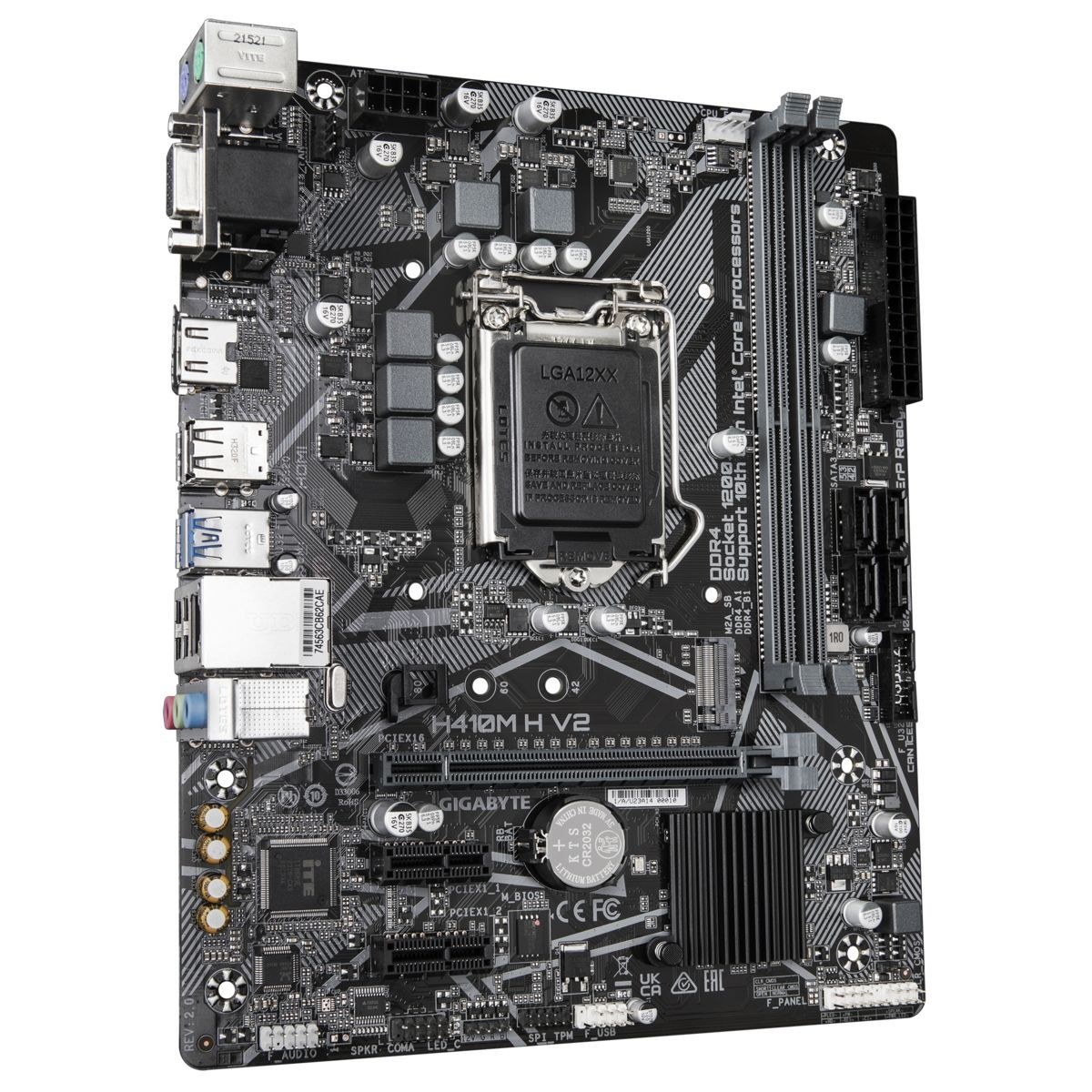 Фото Материнская плата Gigabyte H410M H V2 (2.0/2.1), LGA 1200, Intel H470, 2xDDR4, 4xSATA, 1xM.2, 1xPCIe 3.0 x16, 2xPCIe 3.0 x1, 1xHDMI, 1xVGA, 1x 1Gb LAN, 2xUSB-A 3.2 Gen 1, 4xUSB-A 2.0, 3x3.5 мм, 7.1, Micro ATX