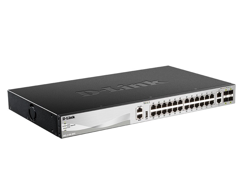 Фото Коммутатор управляемый L3 стекируемый D-Link DGS-3130-30TS/B1A с 24 портами 10/100/1000Base-T, 2 портами 10GBase-T и 4 портами 10GBase-X SFP+