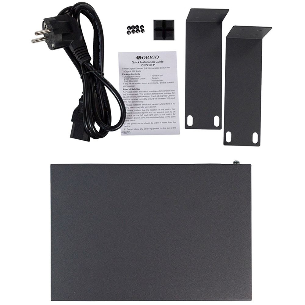 Фото Коммутатор неуправляемый PoE ORIGO Unmanaged Switch 8x1000Base-T PoE, 2x1000Base-X SFP, PoE Budget 120W, 19" w/brackets