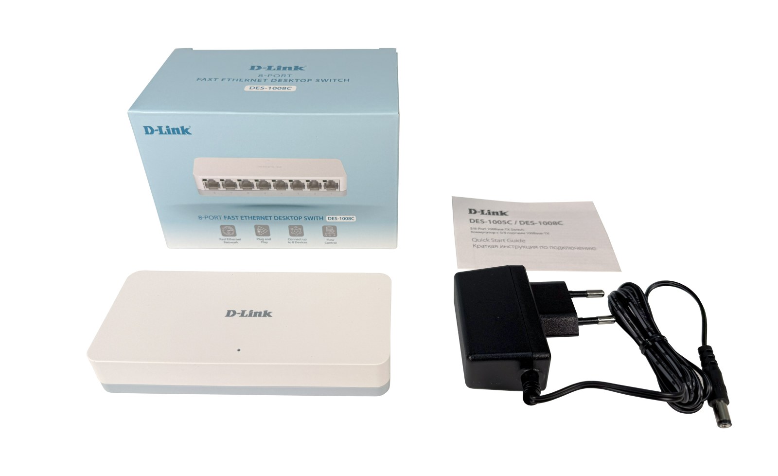 Фото Коммутатор D-Link DES-1008C Коммутатор, 8x100Base-TX, корпус пластик