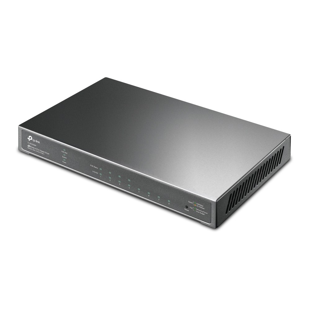 Фото Коммутатор TP-Link JetStream 8-Port Gigabit Smart Switch with 4-Port PoE+, 4× Gigabit PoE+ Ports, 802.3at/af, 62 W PoE Power, Desktop Steel CaseIntegration with Omada SDN Controller, 802.1Q VLAN, STP/RSTP/MSTP, IGMP Snooping, 802.1p/DSCP QoS, ACL, 802.1x,