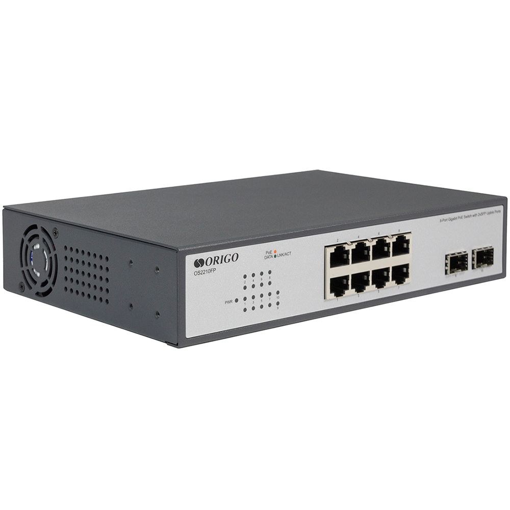 Фото Коммутатор неуправляемый PoE ORIGO Unmanaged Switch 8x1000Base-T PoE, 2x1000Base-X SFP, PoE Budget 120W, 19" w/brackets