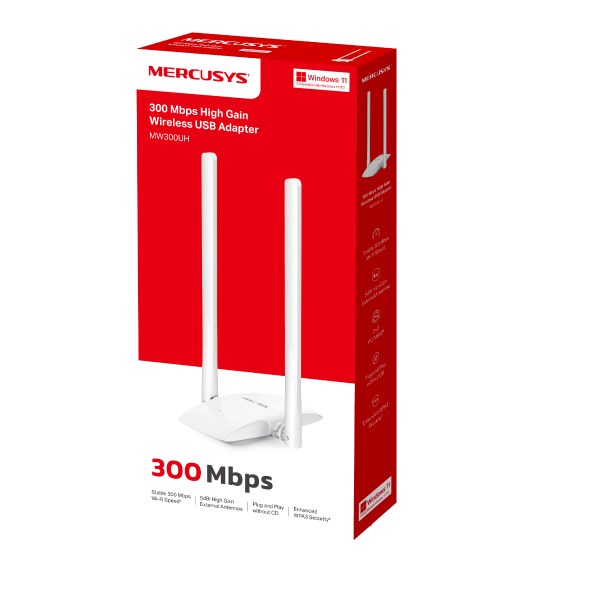 Фото Сетевой адаптер WiFi Mercusys MW300UH USB 2.0 (ант.внеш.несъем.) 2ант.