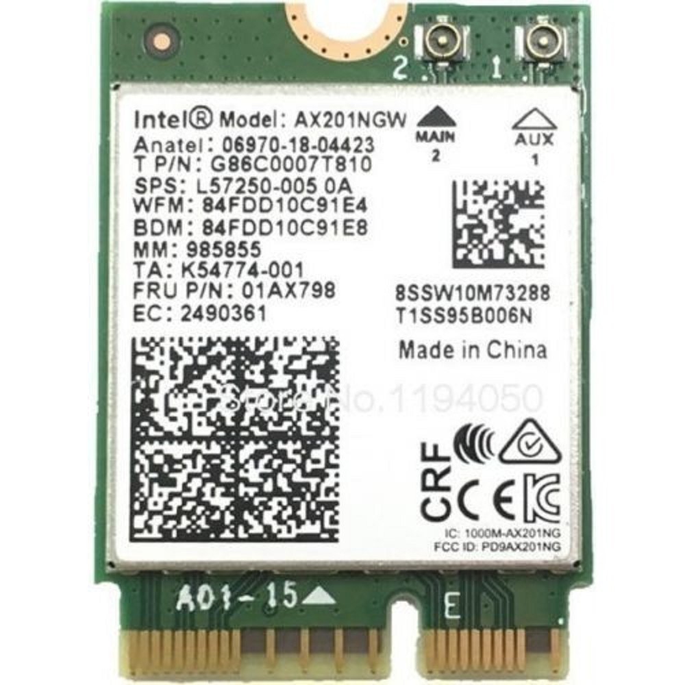 Фото Плата сетевого контроллера Intel® Wi-Fi 6 AX201, 2230, 2x2 AX+BT, No vPro®,999TD0