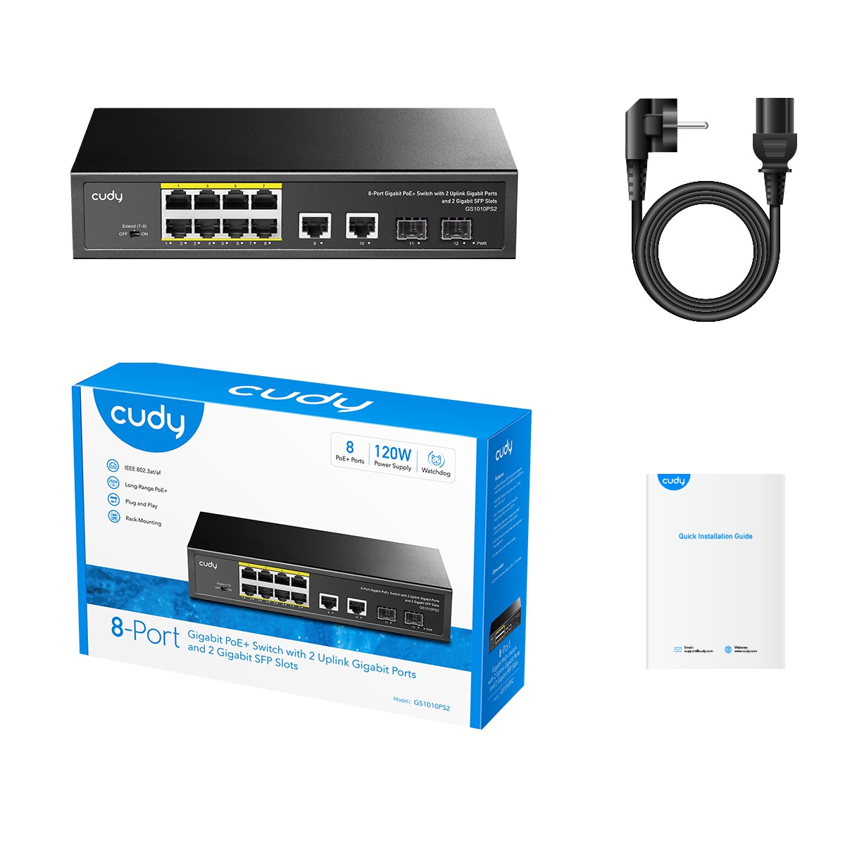 Фото Коммутатор Cudy GS1010PS2, 8×1 Гбит/с, 2×1 Гбит/с Combo (RJ-45/SFP), 2×1 Гбит/с SFP